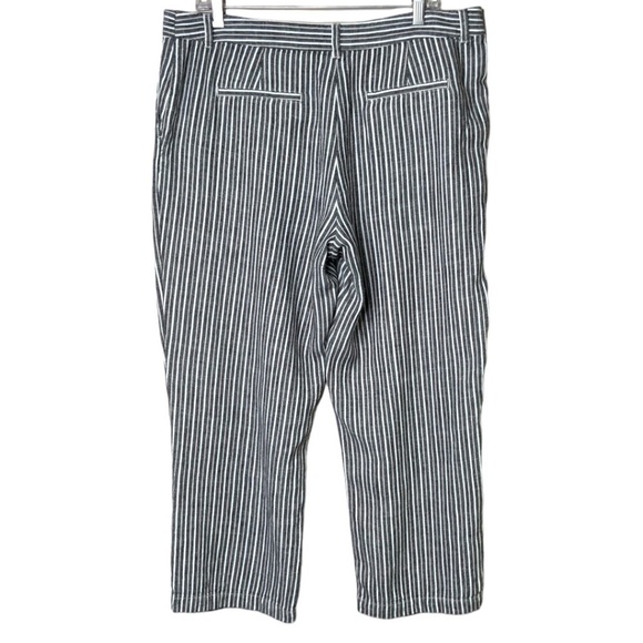 OLSEN Mona Straight Grey White Stripe Trousers Linen Blend Side Pockets US Sz L - Picture 3 of 8